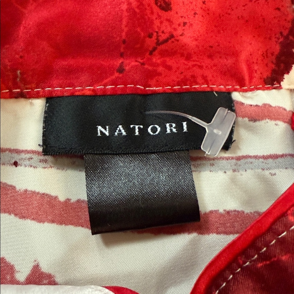 Natori Red and cream Floral Robe house coat caftan loungewear large? Poly. Zip. - Picture 3 of 7